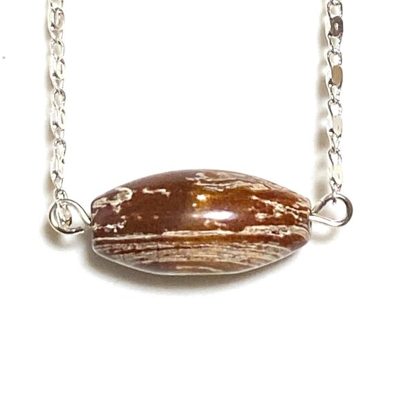 2/$20,Convoluted Jasper Necklace, Genuine Gemstone Bar Pendant & Stainless Chain - Picture 4 of 13